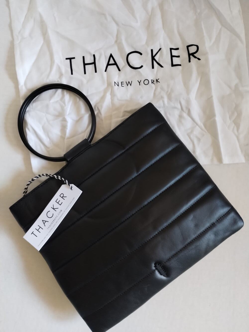 THACKER New York NEW Black Quilted Le Pouch Ring Clutch Leather Bag Purse MSP168